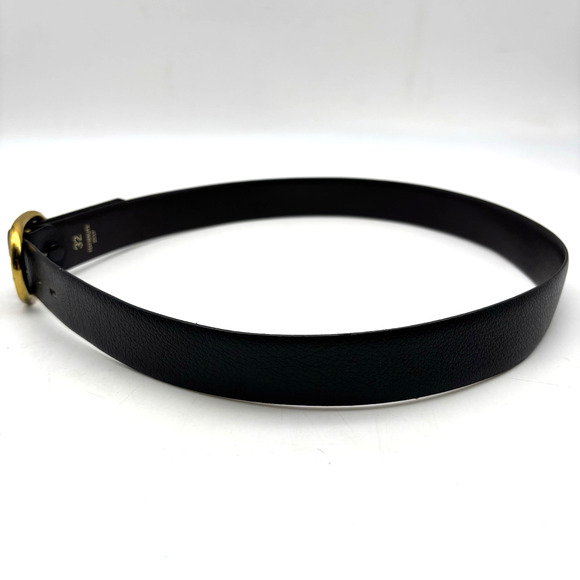 Vintage 70s Black Featherlite Leather Belt with Solid Brass Slide Buckle 31-34" - Picture 5 of 15